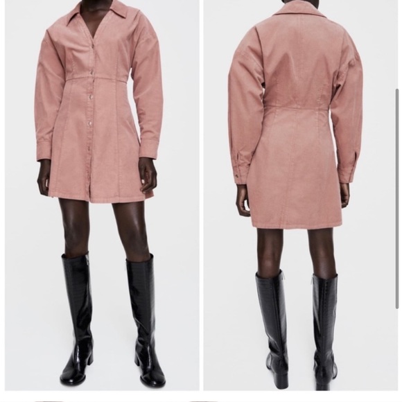 💋 ZARA Soft Velvet Burgundy Shirt Dress with Buttons. Size MD. Great Cond! - Picture 2 of 6